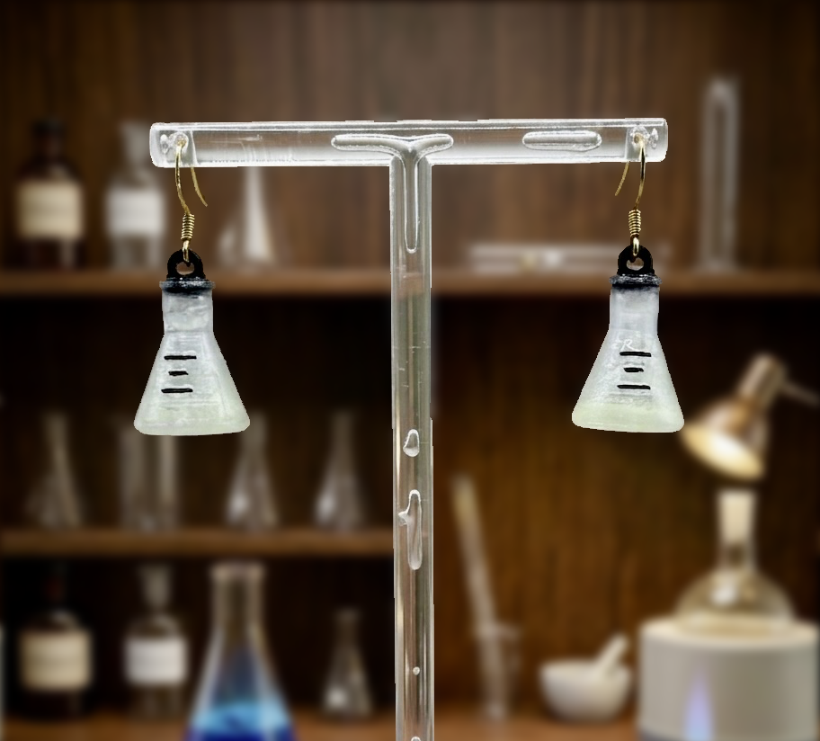 Glowing Laboratory Flask Earrings, 3D Printed Science Jewelry