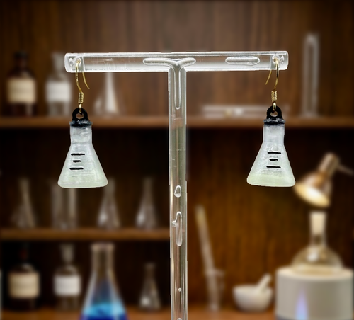 Glowing Laboratory Flask Earrings, 3D Printed Science Jewelry