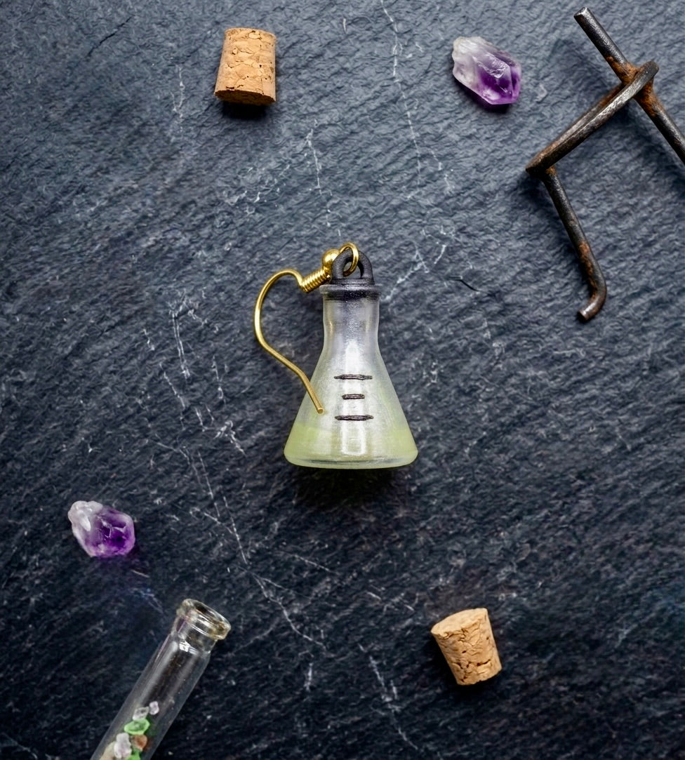 Glowing Laboratory Flask Earrings, 3D Printed Science Jewelry