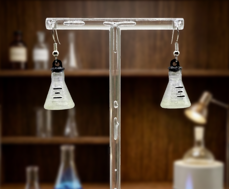 Glowing Laboratory Flask Earrings, 3D Printed Science Jewelry