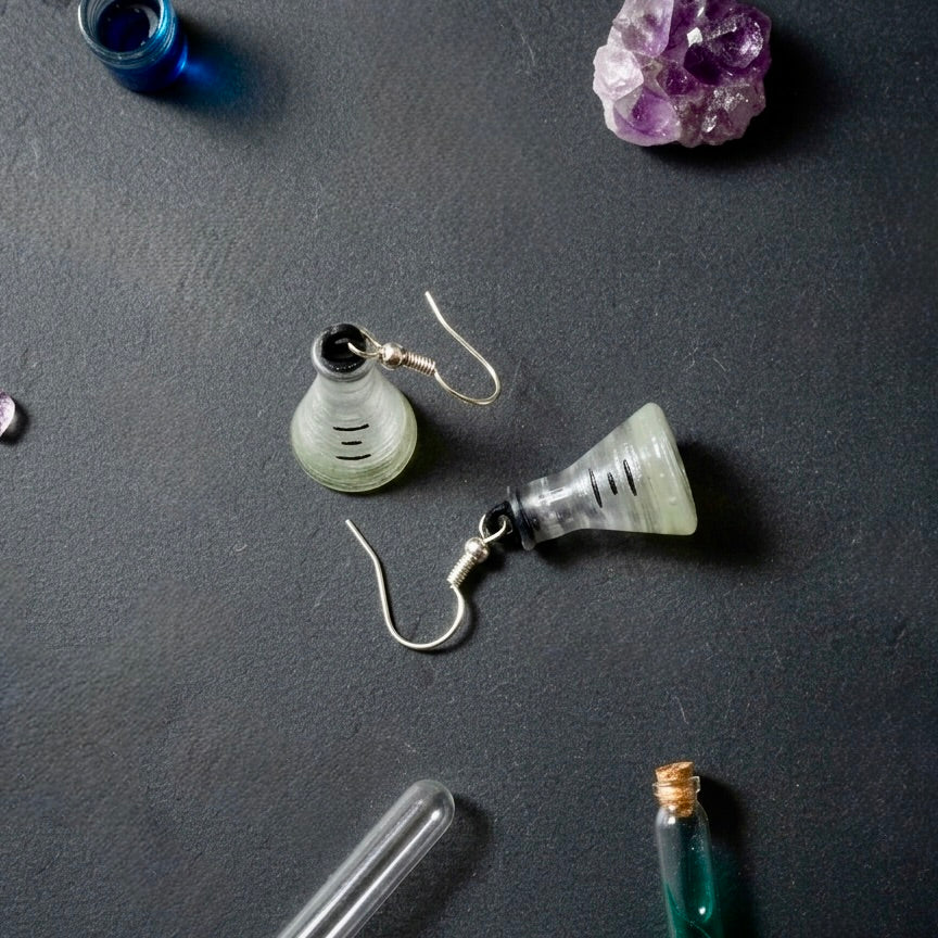 Glowing Laboratory Flask Earrings, 3D Printed Science Jewelry
