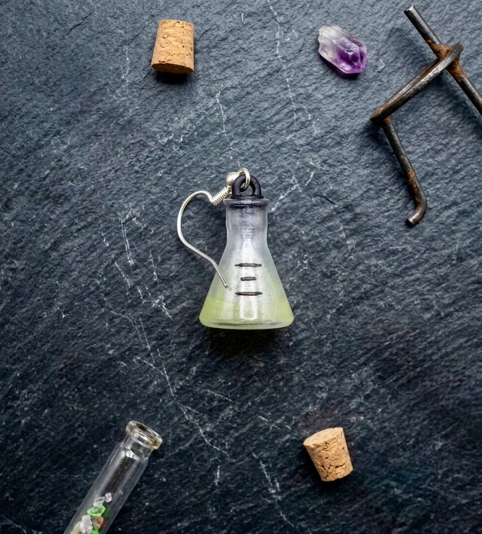 Glowing Laboratory Flask Earrings, 3D Printed Science Jewelry