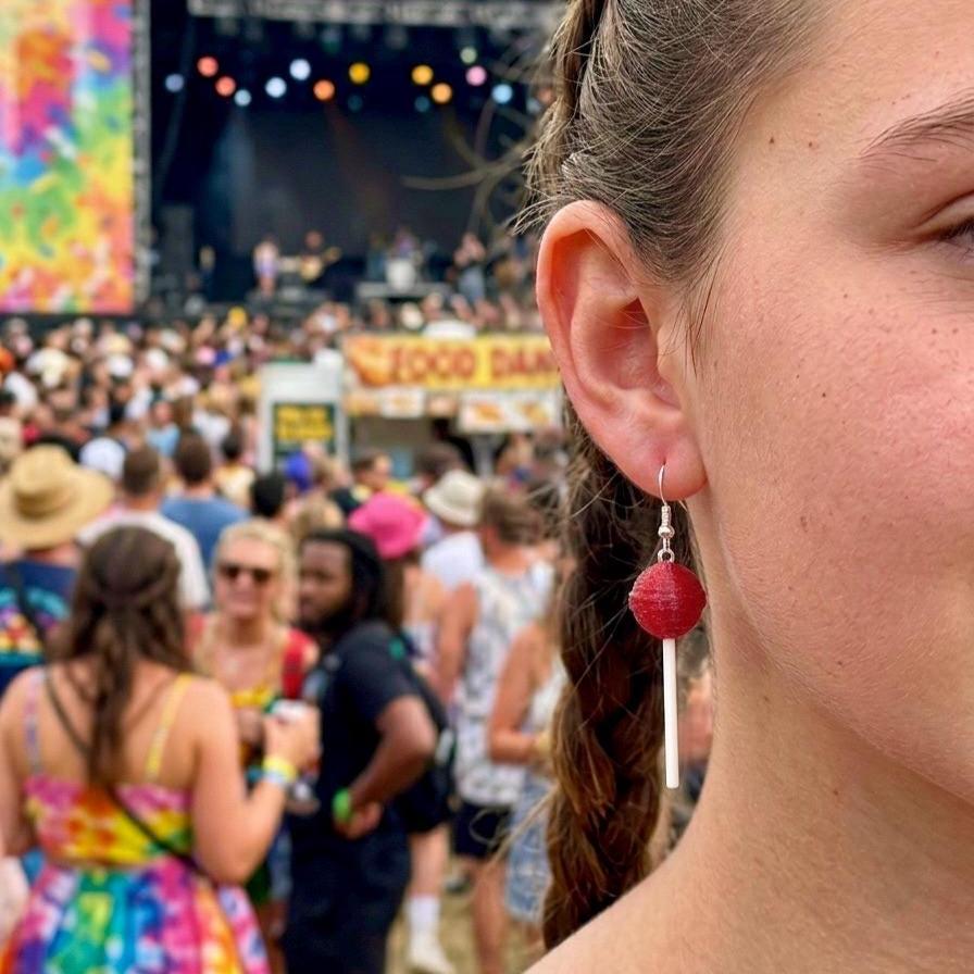Red Lollipop Earrings, 3D‑Printed Candy Dangles for Raves & Festivals