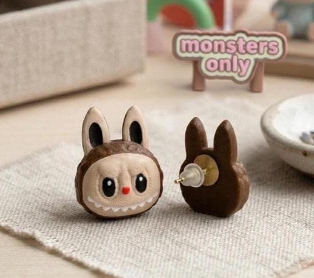 Kawaii Monster Stud Earrings, 3D‑Printed Festival Jewelry