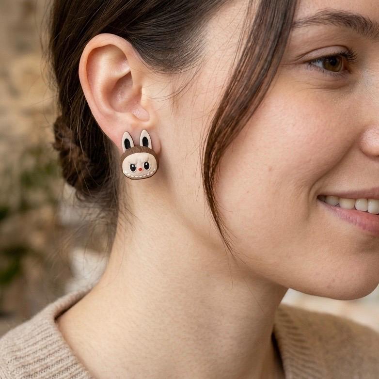 Kawaii Monster Stud Earrings, 3D‑Printed Festival Jewelry