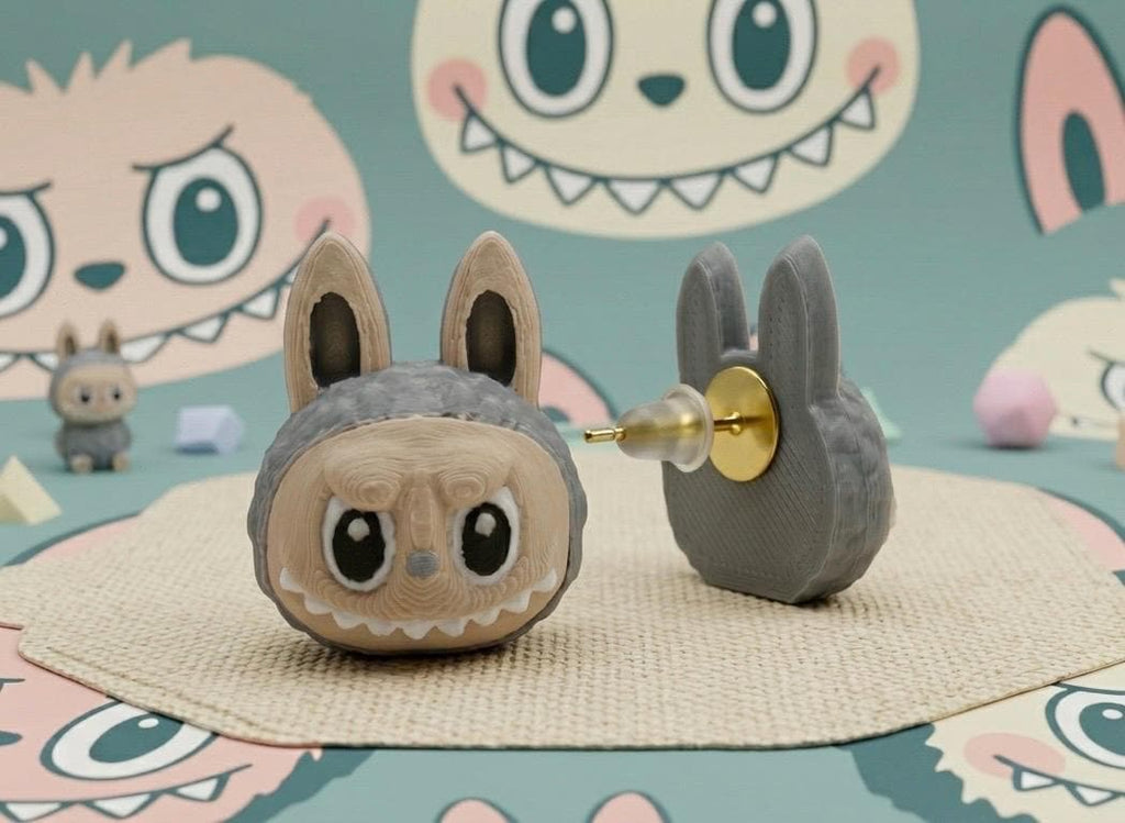 Kawaii Monster Stud Earrings, 3D‑Printed Festival Jewelry