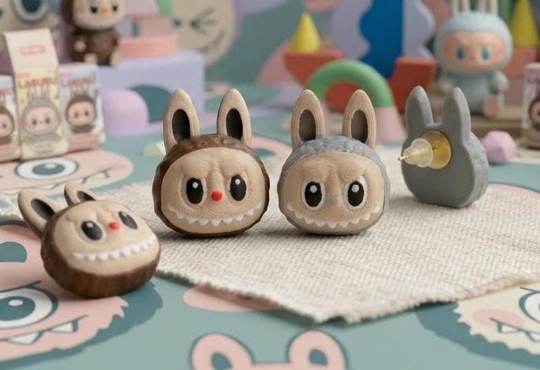 Kawaii Monster Stud Earrings, 3D‑Printed Festival Jewelry