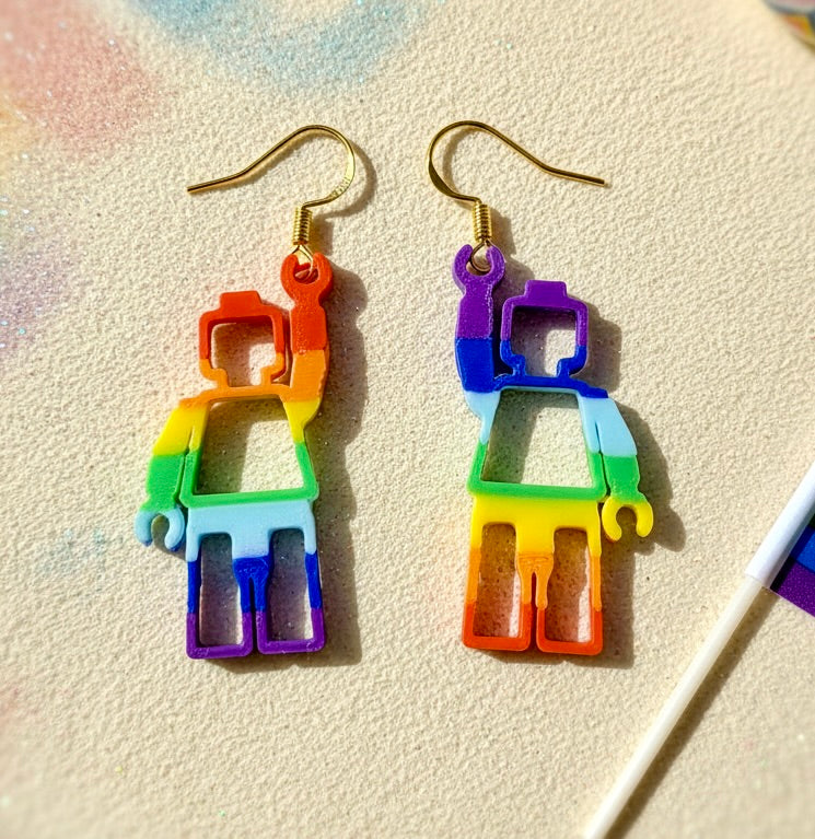 Gay Pride Minifig Earrings, 3D Printed Queer Jewelry