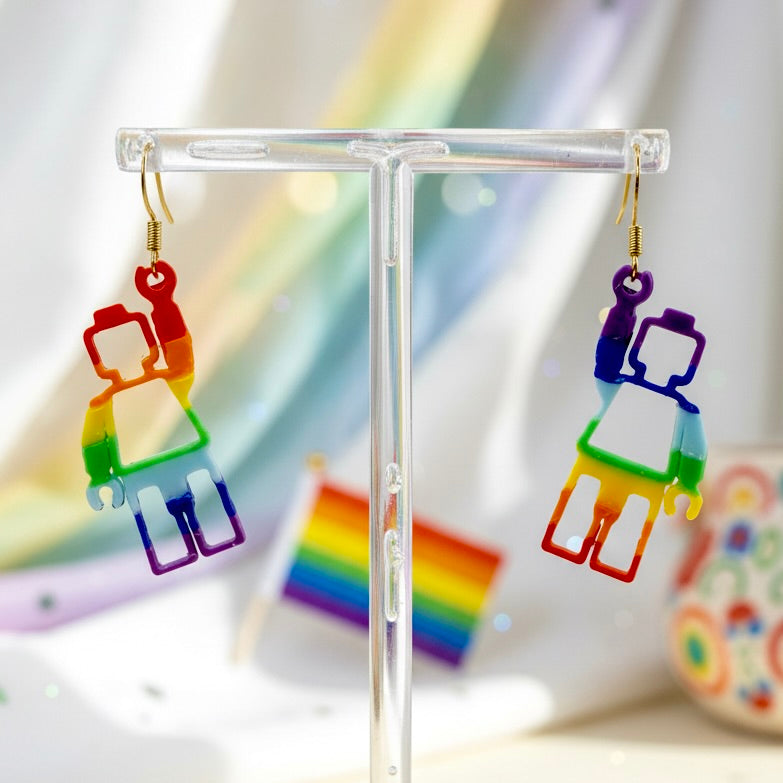 Gay Pride Minifig Earrings, 3D Printed Queer Jewelry