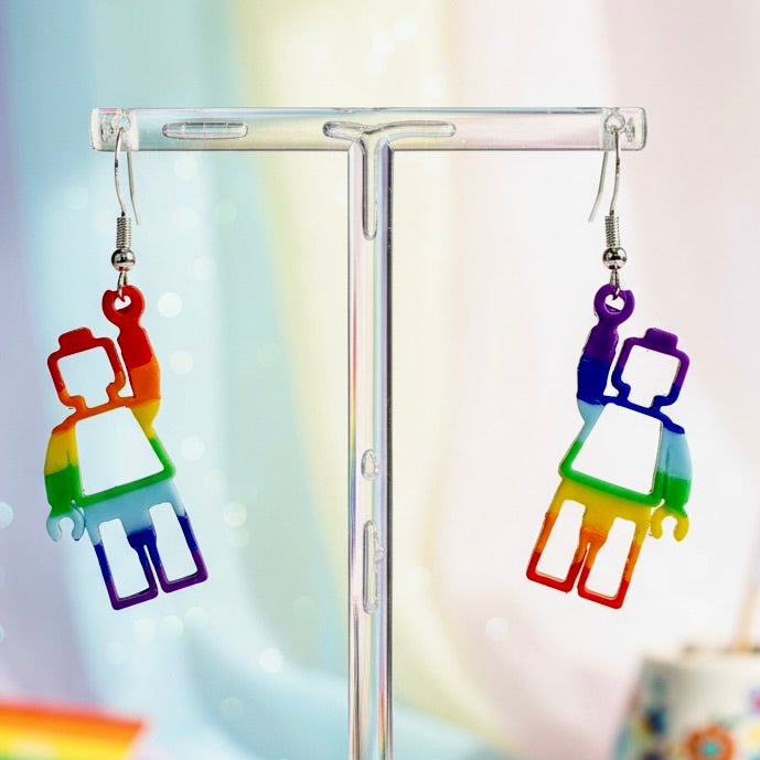 Gay Pride Minifig Earrings, 3D Printed Queer Jewelry